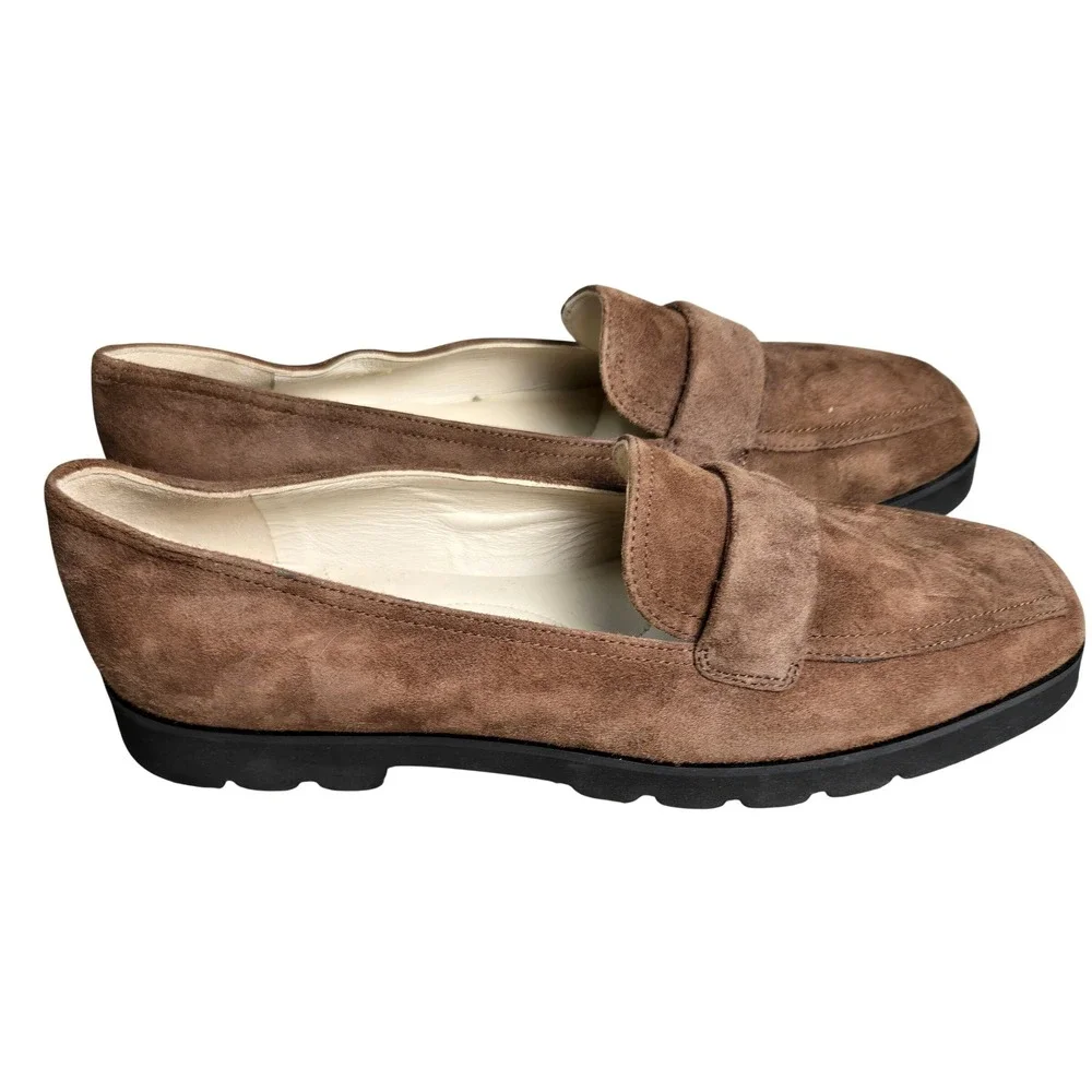 Women's Amalfi by Rangoni Size 7.5N‎ Brown Suede Platform Penny Loafers Italy